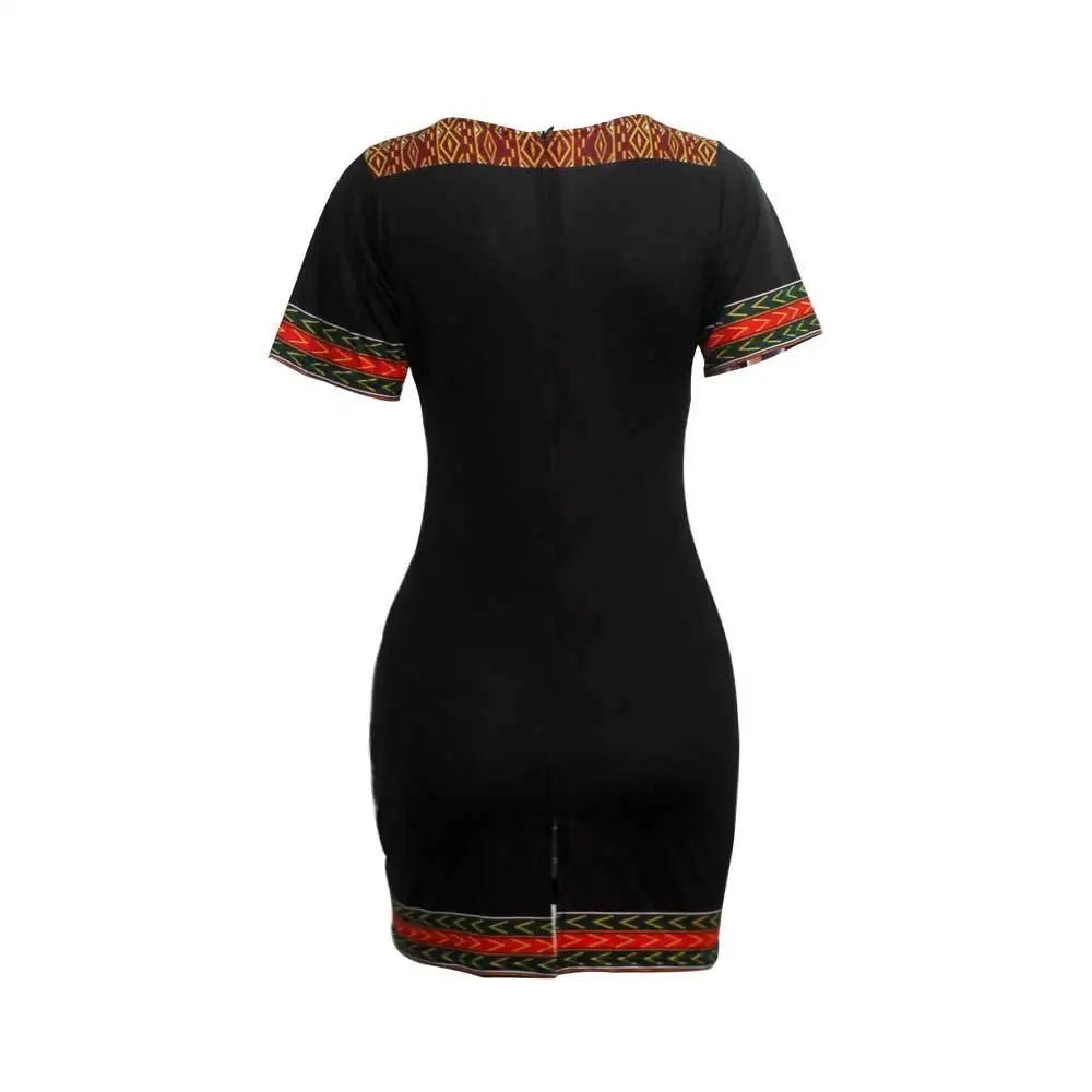 Stylish African - Inspired Knee - Length Dress – Short Sleeve V - Neck for Women - Free Delivery Worldwide only at Flexi Africa