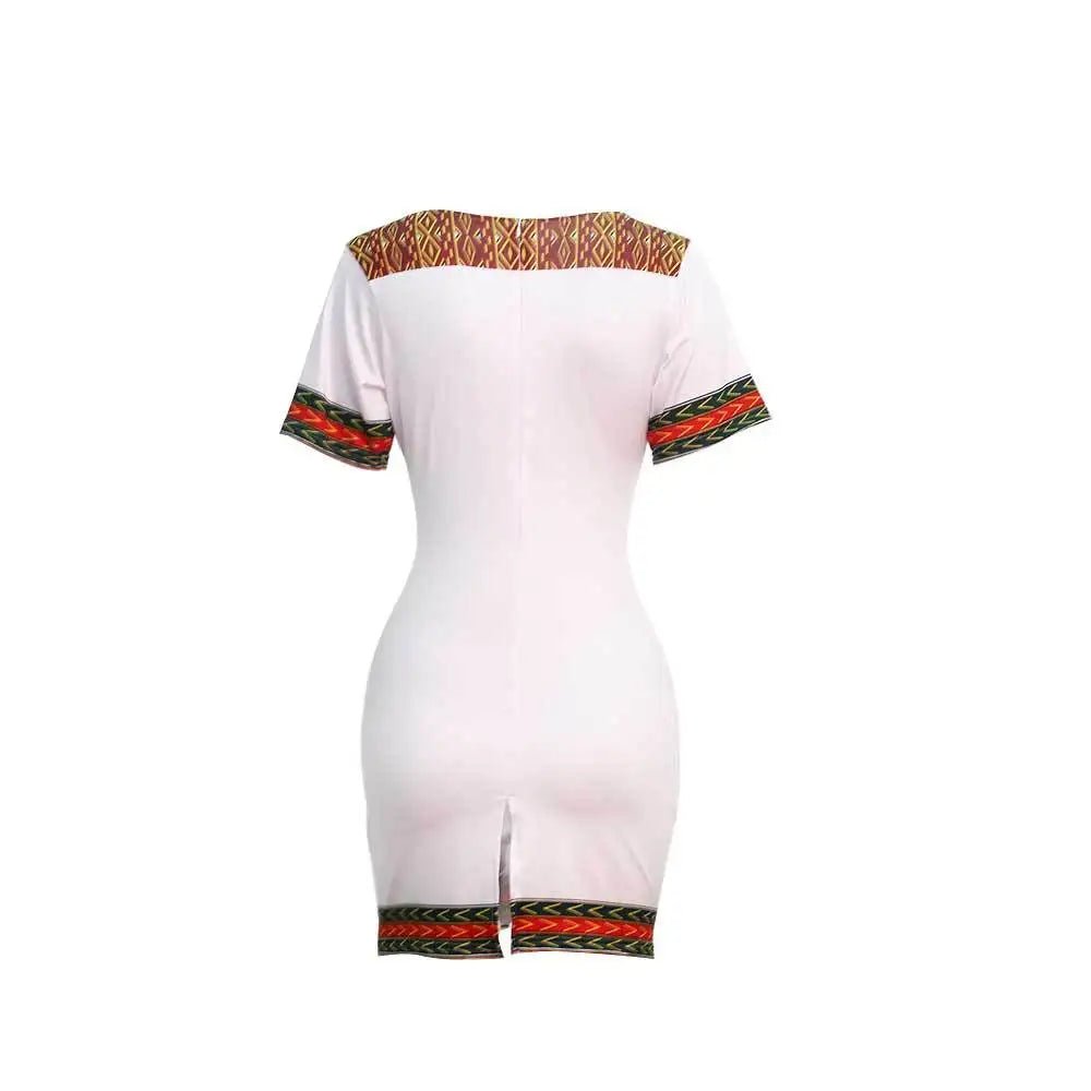 Stylish African - Inspired Knee - Length Dress – Short Sleeve V - Neck for Women - Free Delivery Worldwide only at Flexi Africa