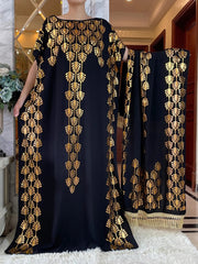 Summer Kaftan Dress with Oversized Scarf – Loose Fit Abaya for Women, African - Inspired Casual Maxi with Gold Stamping - Free Delivery Worldwide only at Flexi Africa