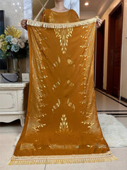 Summer Maxi Dress: Cotton with Gold Stamping, Short Sleeves, and Matching Big Scarf - Flexi Africa - www.flexiafrica.com