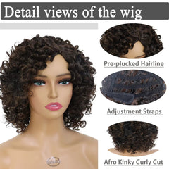 Synthetic Curly Wigs for Women Short Afro Wig Natural Female Mix Brown Hair African American Wig for Ladies Bob Curls