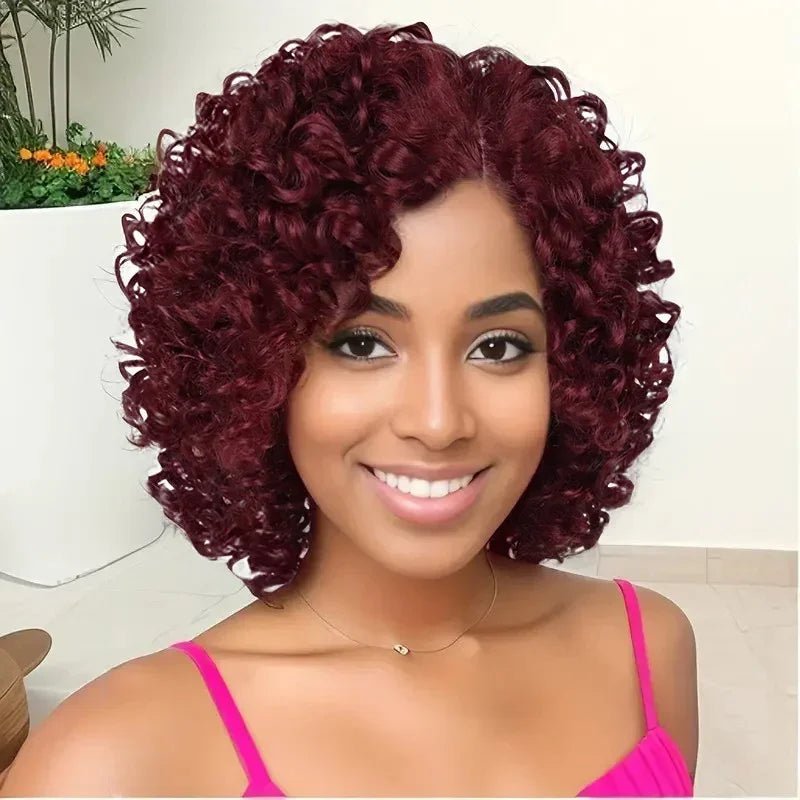 Synthetic Curly Wigs for Women Short Afro Wig Natural Female Mix Brown Hair African American Wig for Ladies Bob Curls