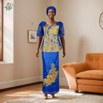 Traditional African Bazin Dress for Women – Embroidered Robe, Elegant Wedding & Party Attire - Free Delivery Worldwide only at Flexi Africa