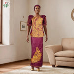 Traditional African Bazin Dress for Women – Embroidered Robe, Elegant Wedding & Party Attire - Free Delivery Worldwide only at Flexi Africa