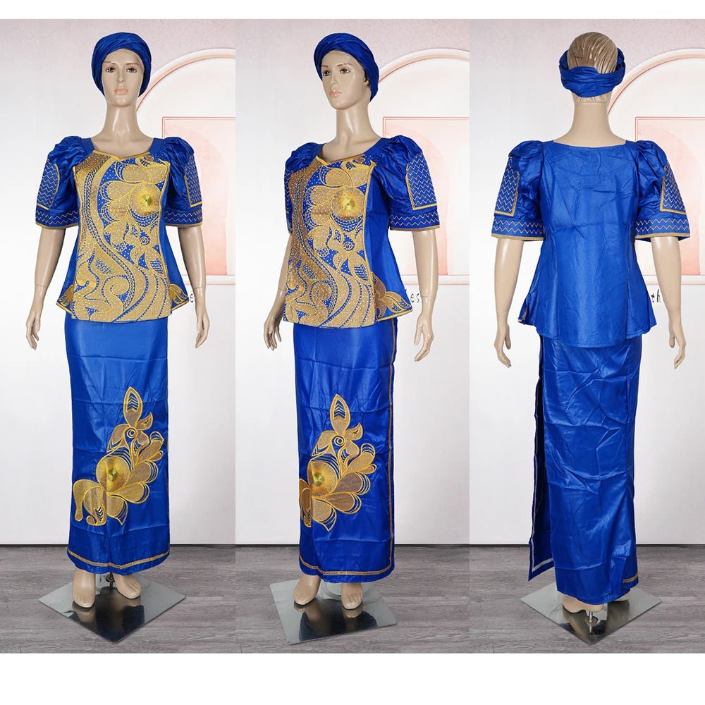 Traditional African Bazin Dress for Women – Embroidered Robe, Elegant Wedding & Party Attire - Free Delivery Worldwide only at Flexi Africa