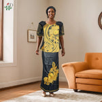 Traditional African Bazin Dress for Women – Embroidered Robe, Elegant Wedding & Party Attire - Free Delivery Worldwide only at Flexi Africa