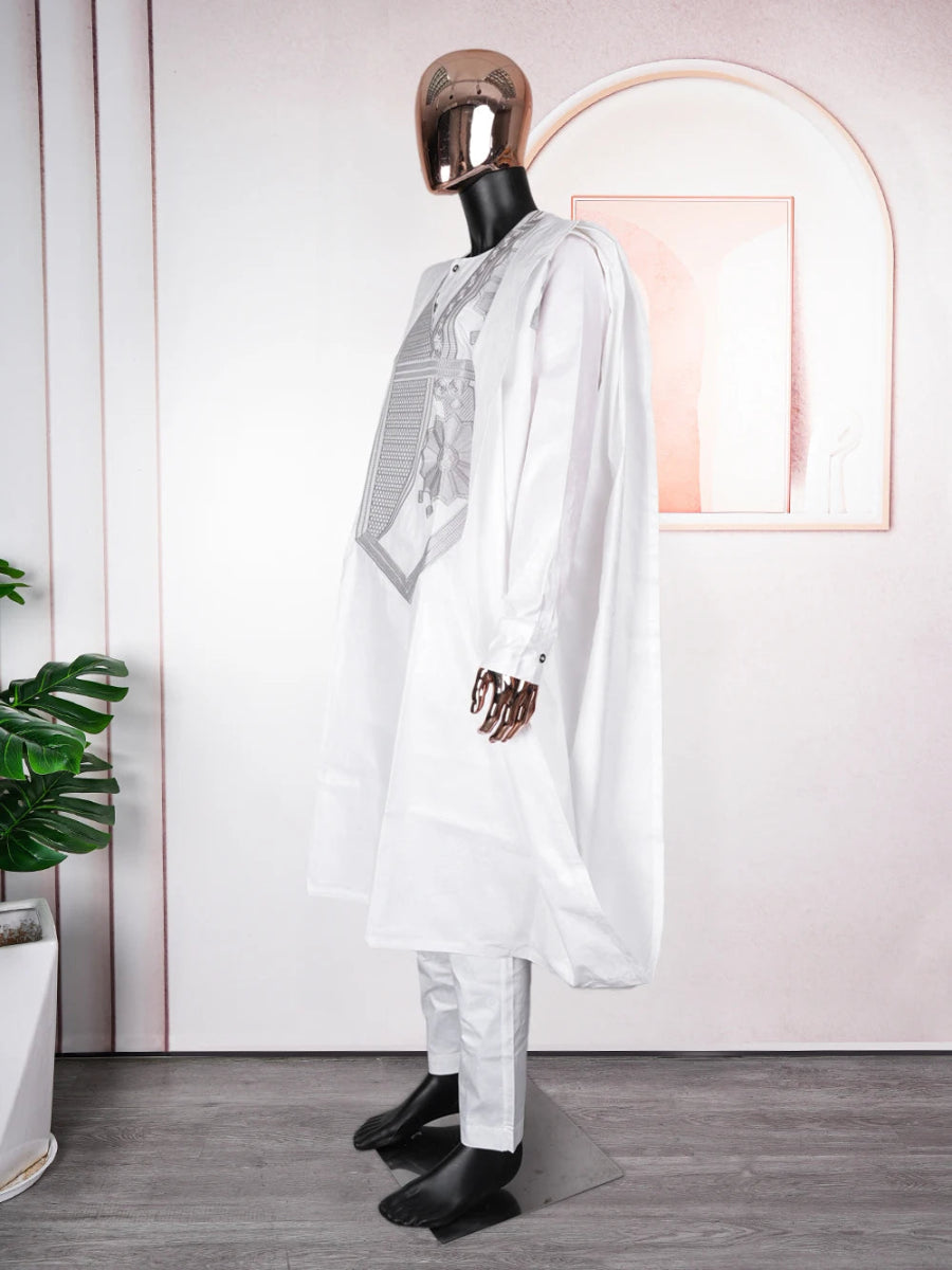 Traditional Formal Attire for Men – Bazin Riche Dashiki Suit with Shirt, Pants, and Robe - Free Delivery Worldwide only at Flexi Africa