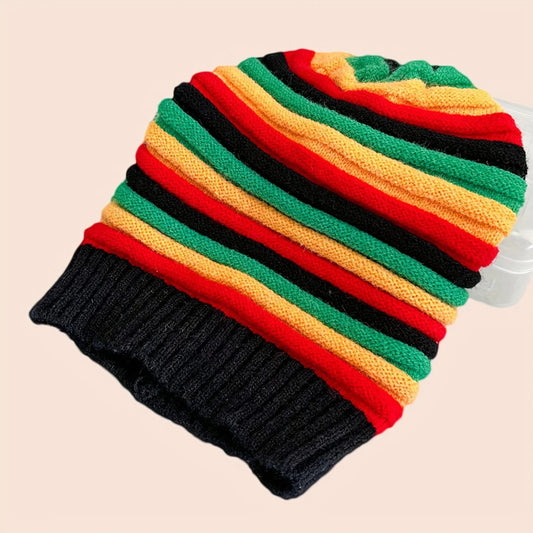 Trendy Striped Rasta Hats: Unisex Knitted Slouchy Beanie - Classic Color Block Coldproof Warm Skull Cap - Free Delivery Worldwide only at Flexi Africa