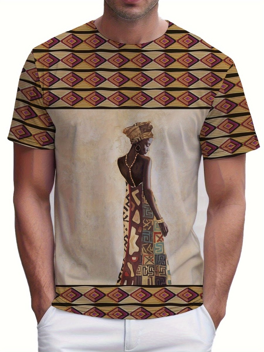 Unleash Your Style with African Tribal Art T - shirt - Comfortable Short Sleeves & Crew Neck for Men - Eye - Popping Graphic Print Perfect for Summer - Flexi Africa - Free Delivery Worldwide only at www.flexiafrica.com
