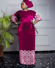 Velvet African Dress for Women – Elegant Long - Sleeve Traditional Attire - Free Delivery Worldwide only at Flexi Africa