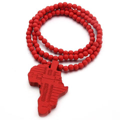 Unisex Africa Map Wooden Pendant Necklace with Beaded String - Hip Hop Jewelry - Free Delivery Worldwide only at Flexi Africa