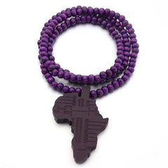 Unisex Africa Map Wooden Pendant Necklace with Beaded String - Hip Hop Jewelry - Free Delivery Worldwide only at Flexi Africa