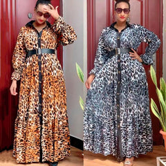 Wild Safari Chic: Plus Size African Print Leopard Maxi Dress with Fashion Abaya - Flexi Africa - www.flexiafrica.com