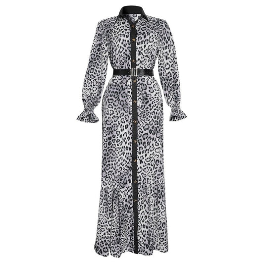 Wild Safari Chic: Plus Size African Print Leopard Maxi Dress with Fashion Abaya - Flexi Africa - www.flexiafrica.com