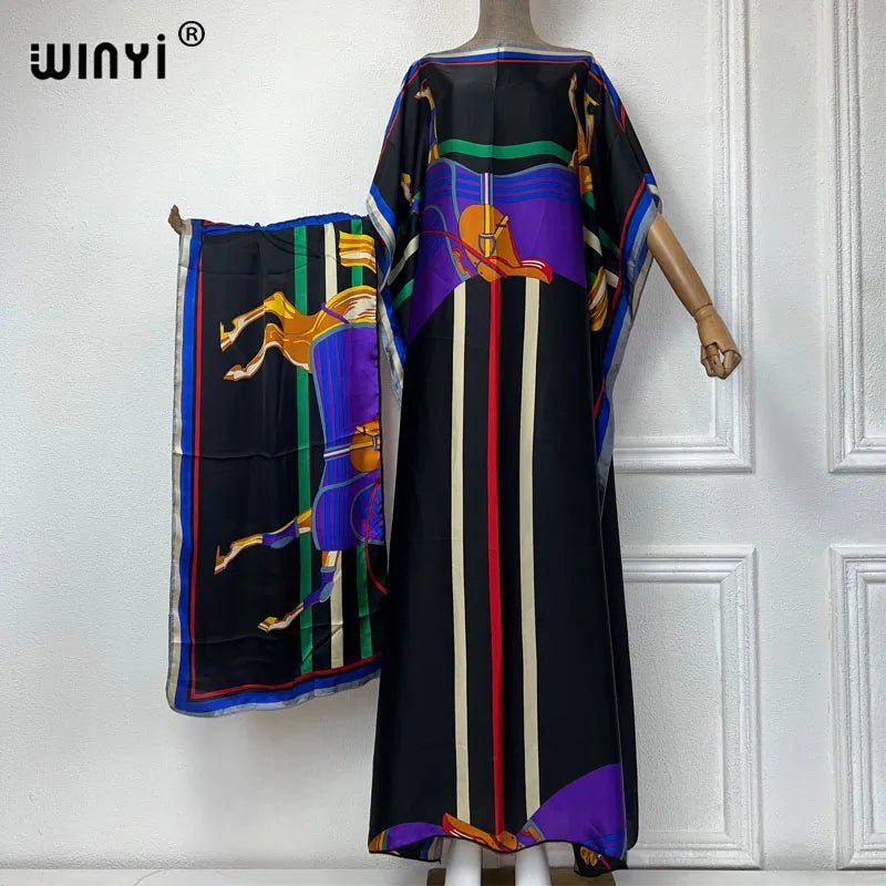 WINYI Bohemia print african dresses for woman With belt Dubai Muslim Dashiki Caftan africa clothing evening dress party abayas - Free Delivery Worldwide only at Flexi Africa