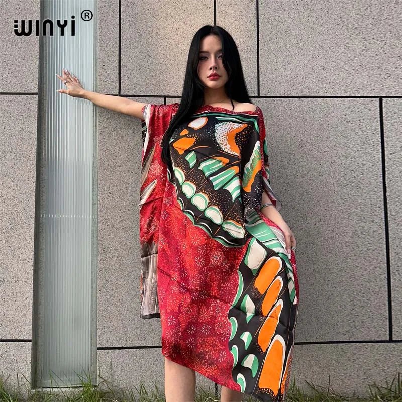 WINYI holiday dress Summer sexy african oversize dress BOHO print beach wear women Loose Femme Robe Muslim فستان beach cover ups - Free Delivery Worldwide only at Flexi Africa