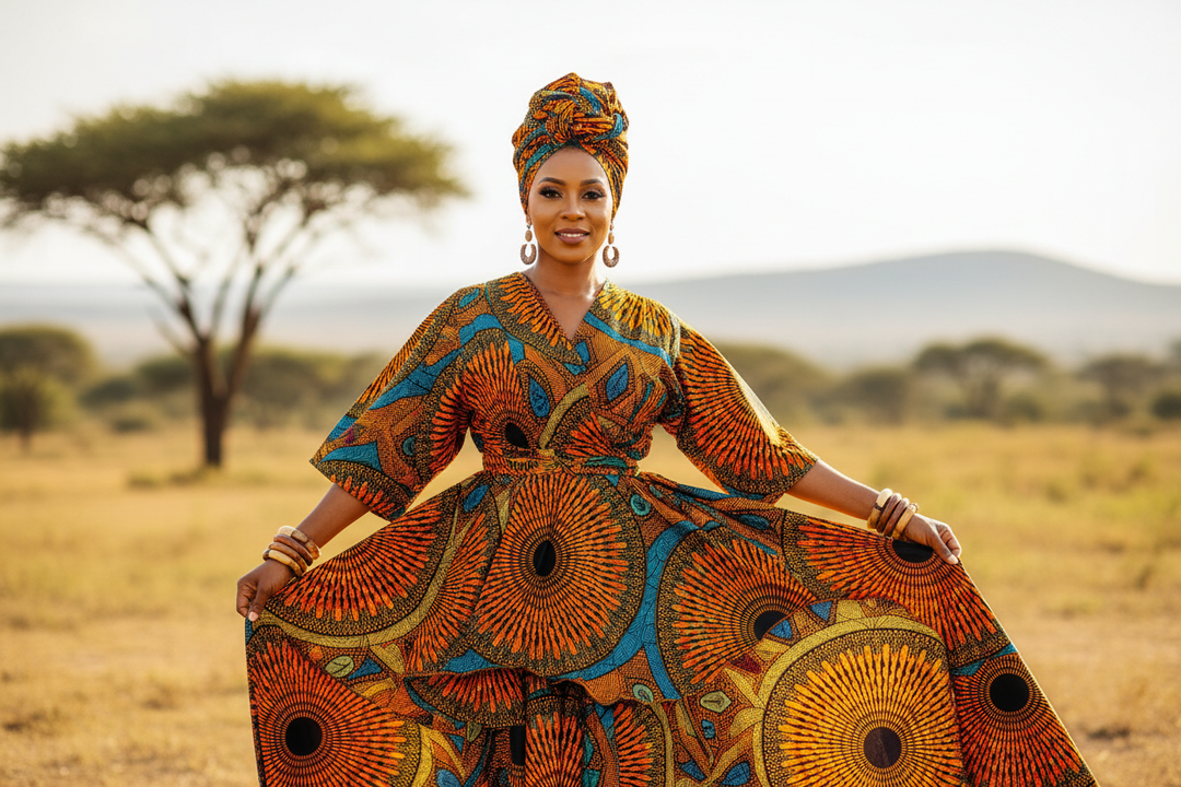 WOMAN WEARING AFRICAN DESIGNED CLOTHES