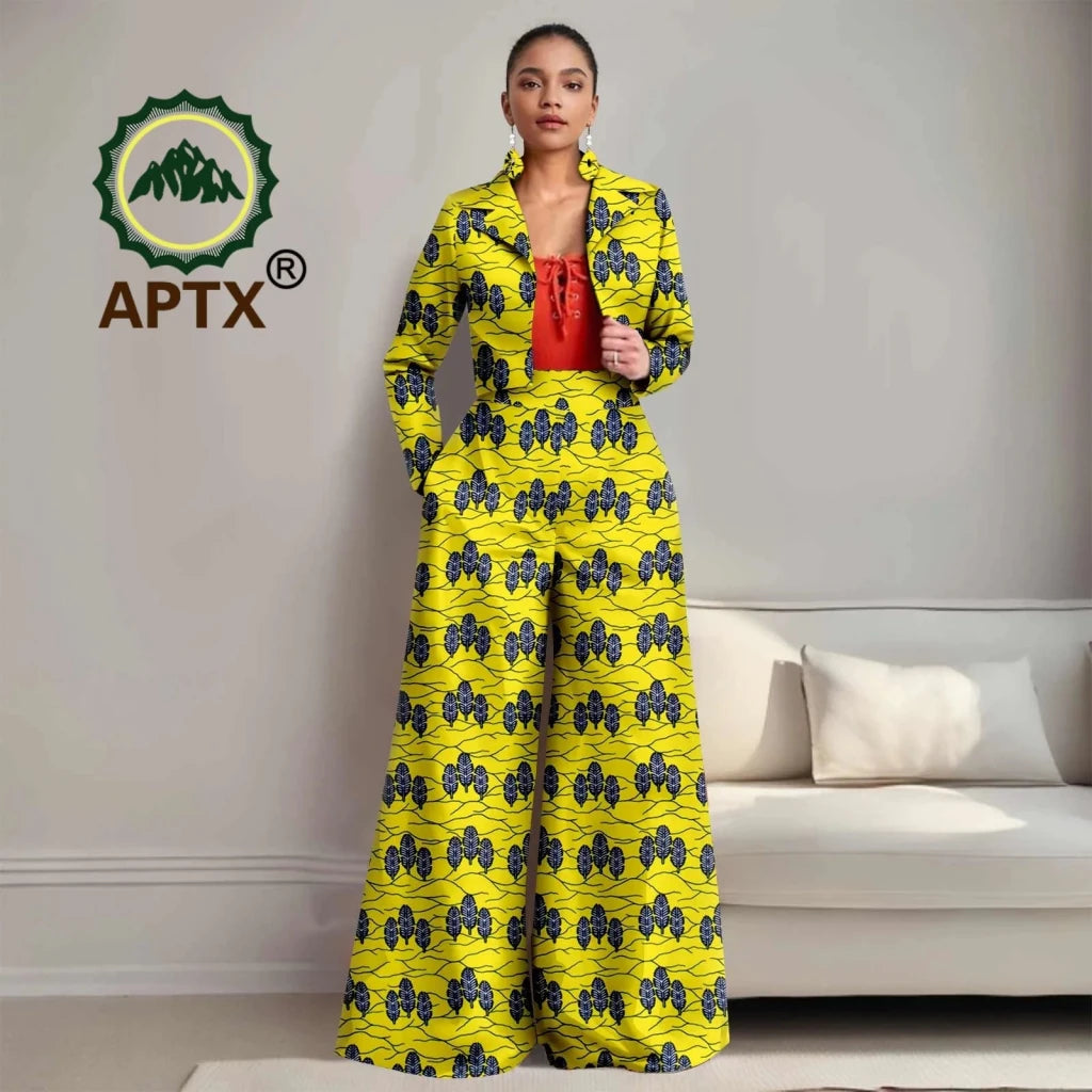Buy Women’s African Ankara 2PC Outfit – Long Sleeve Top, High-Waist Pants & Earrings for only $104.94 at Flexi Africa!