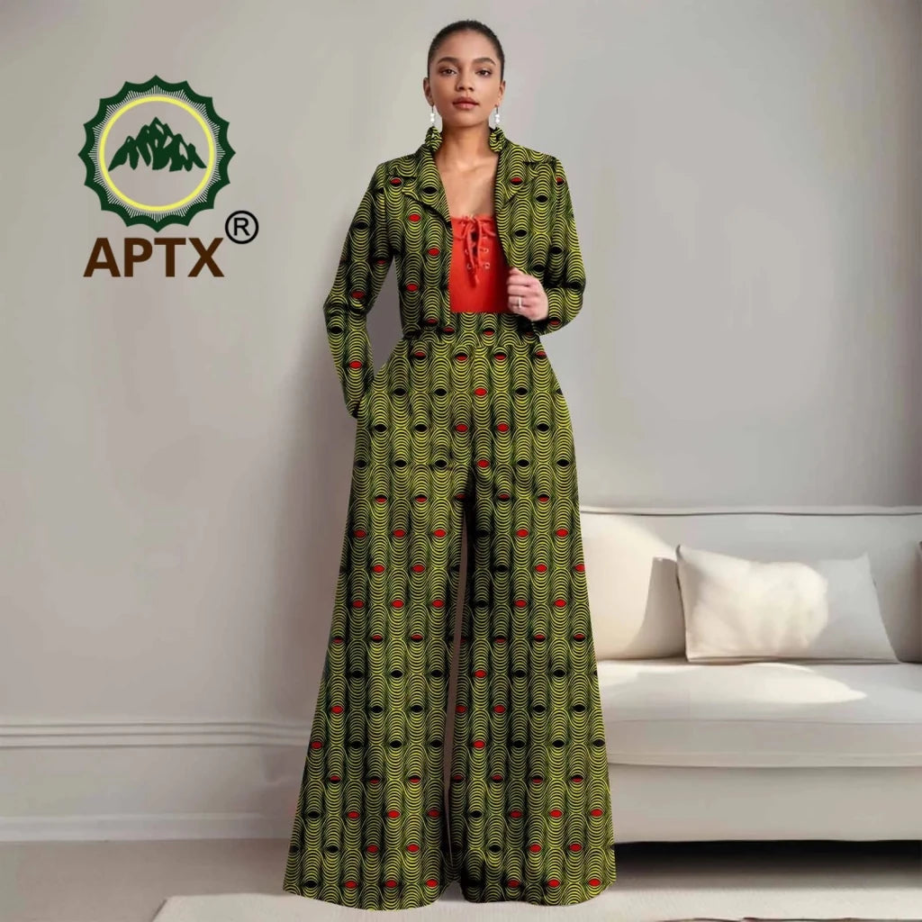 Buy Women’s African Ankara 2PC Outfit – Long Sleeve Top, High-Waist Pants & Earrings for only $104.94 at Flexi Africa!