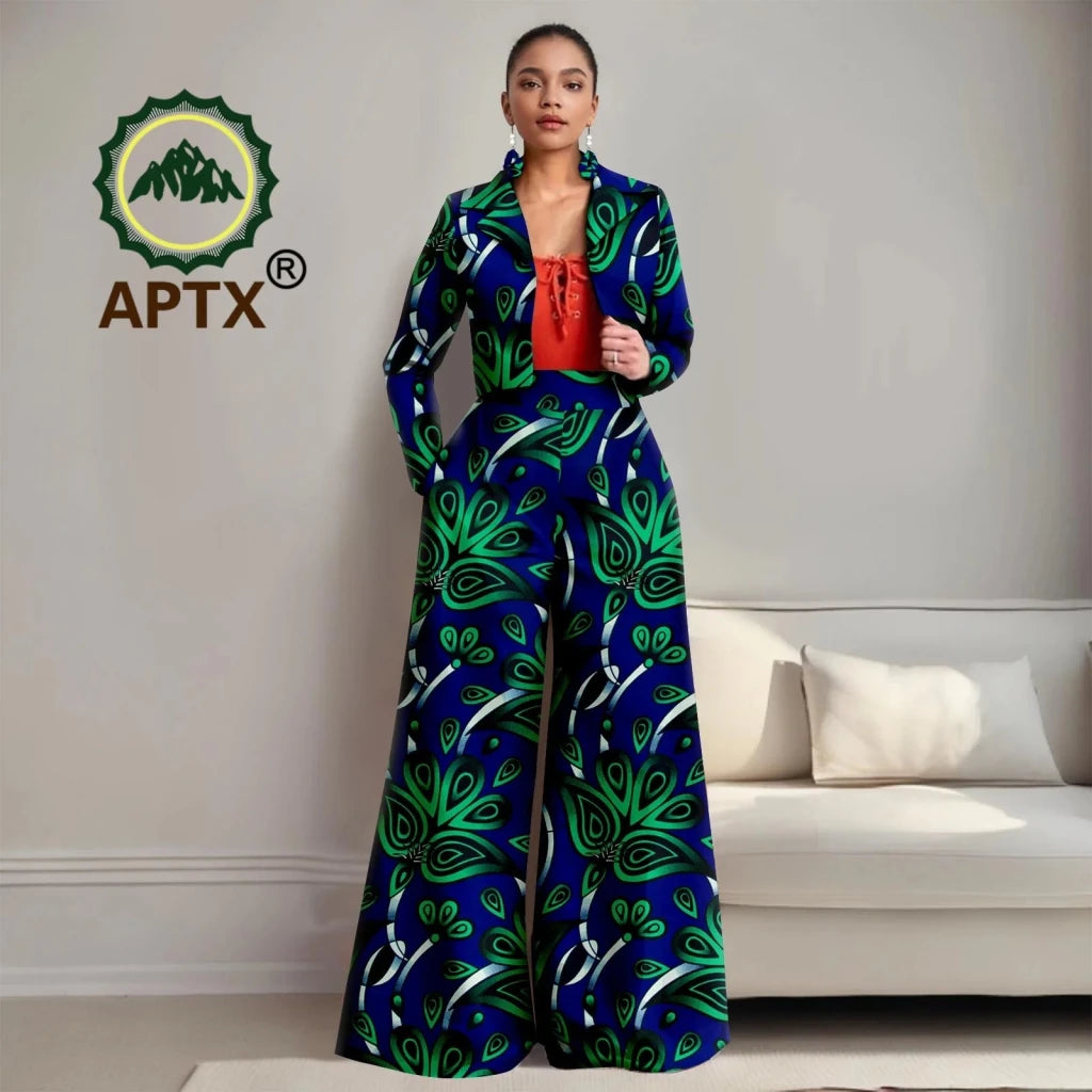 Buy Women’s African Ankara 2PC Outfit – Long Sleeve Top, High-Waist Pants & Earrings for only $104.94 at Flexi Africa!