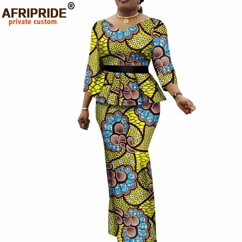 Women’s African Ankara 2PC Set Crop Top Maxi Skirt Belted Traditional Outfit - Free Delivery Worldwide only at Flexi Africa