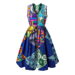 Women’s African Ankara Dress – V Neck Patchwork Print Knee Length Elegant Fashion Dress - Free Delivery Worldwide only at Flexi Africa
