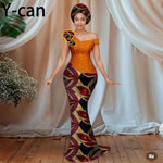 Buy Women’s African Ankara Floral Gown – One-Shoulder Sexy Dress with Matching Headscarf for only $77.22 at Flexi Africa!