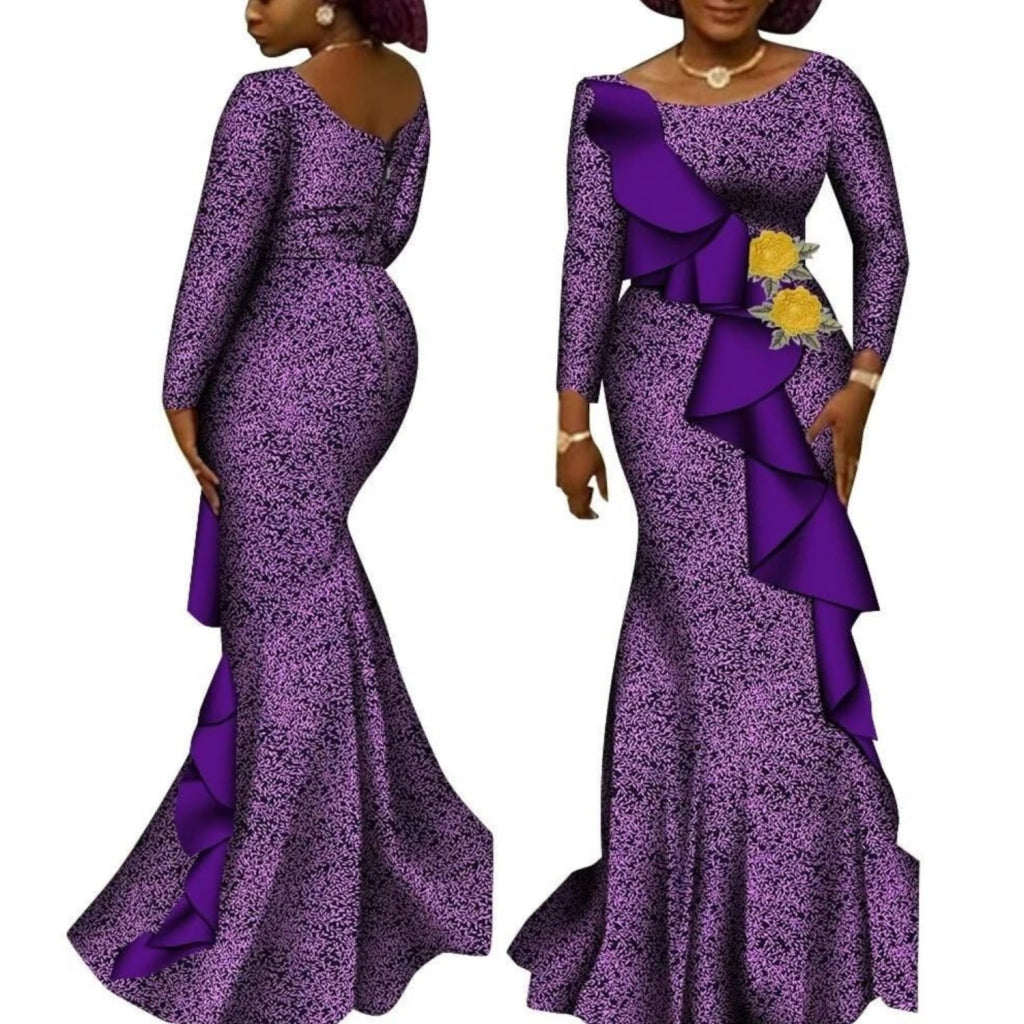 Women’s African Ankara Long Sleeve Dress – Cotton Dashiki Wedding Gown - Free Delivery Worldwide only at Flexi Africa