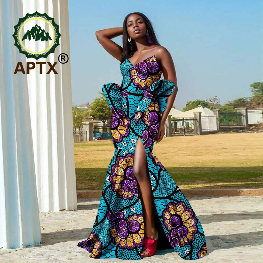 Women’s African Ankara Strapless Dress – Elegant High - Waist Slit Dashiki Party Gown - Free Delivery Worldwide only at Flexi Africa