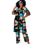 Women’s African Couture Trench Set – Collarless 3/4 Sleeve Print Windbreaker Cardigan with Pants - Free Delivery Worldwide only at Flexi Africa