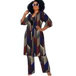 Women’s African Couture Trench Set – Collarless 3/4 Sleeve Print Windbreaker Cardigan with Pants - Free Delivery Worldwide only at Flexi Africa