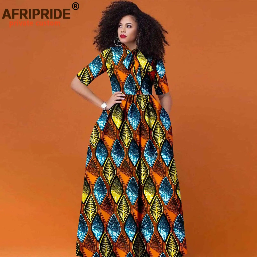 Women’s African Print Maxi Dress – Traditional High Waist Ankara Half Sleeve Attire - Free Delivery Worldwide only at Flexi Africa