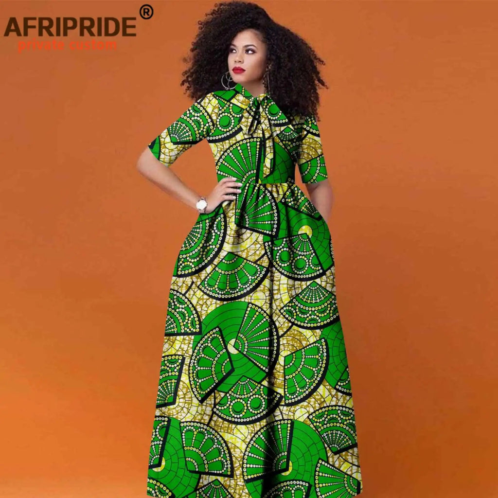 Women’s African Print Maxi Dress – Traditional High Waist Ankara Half Sleeve Attire - Free Delivery Worldwide only at Flexi Africa