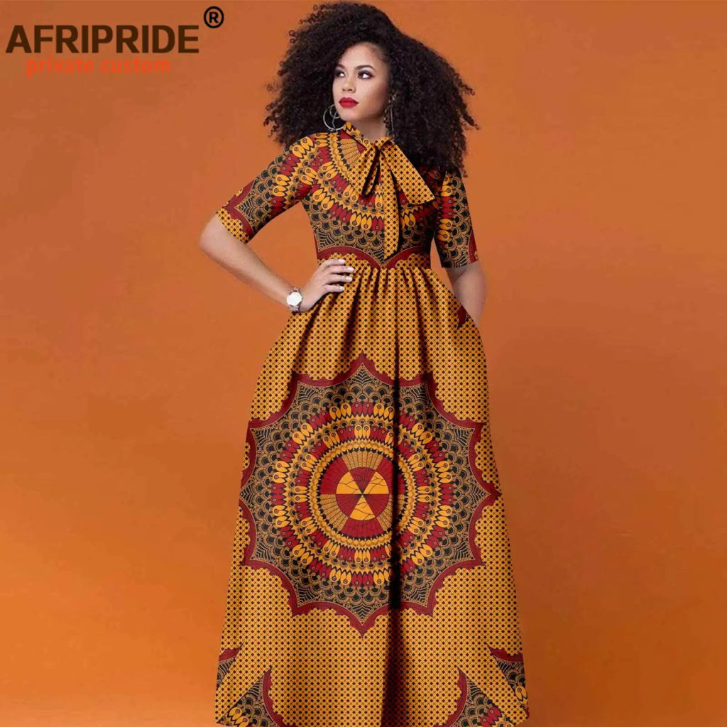 Women’s African Print Maxi Dress – Traditional High Waist Ankara Half Sleeve Attire - Free Delivery Worldwide only at Flexi Africa