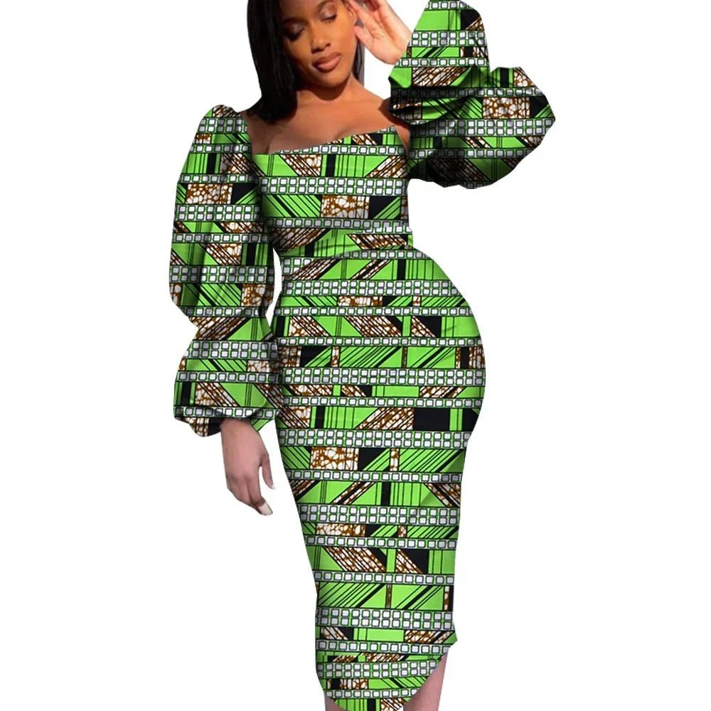 Women’s African Puff Sleeve Dress – Elegant Ankara Dashiki Party & Evening Gown - Free Delivery Worldwide only at Flexi Africa