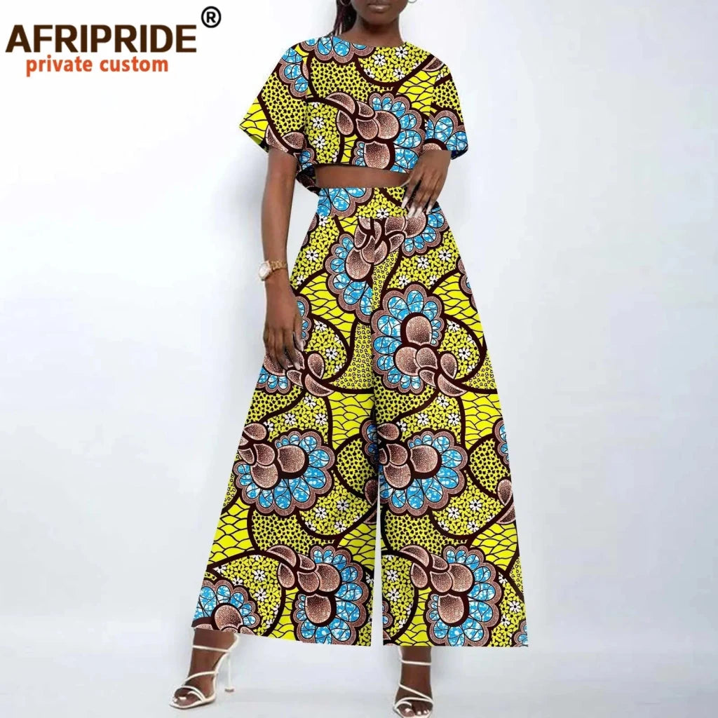 Women’s Ankara Crop Top and Wide - Leg Pants 2PC Set – Stylish African Fashion Outfit - Free Delivery Worldwide only at Flexi Africa