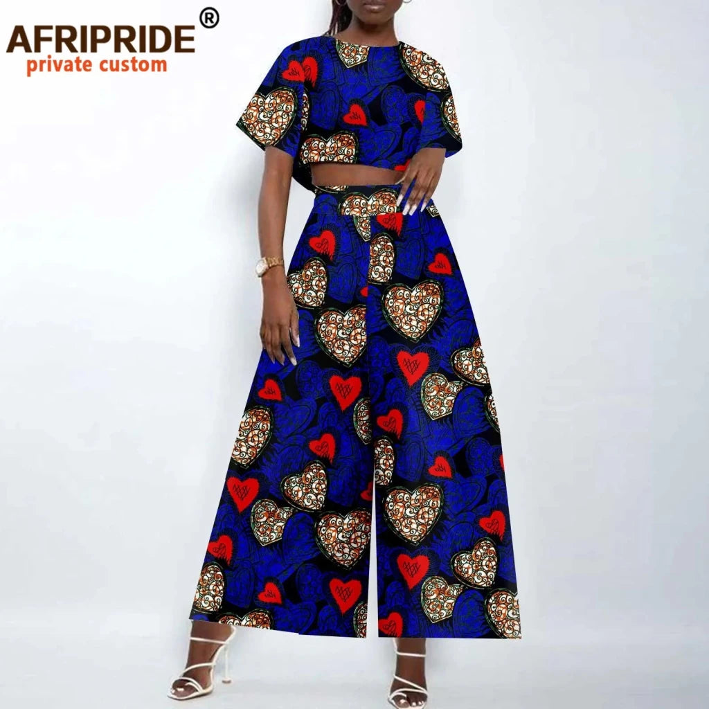 Women’s Ankara Crop Top and Wide - Leg Pants 2PC Set – Stylish African Fashion Outfit - Free Delivery Worldwide only at Flexi Africa