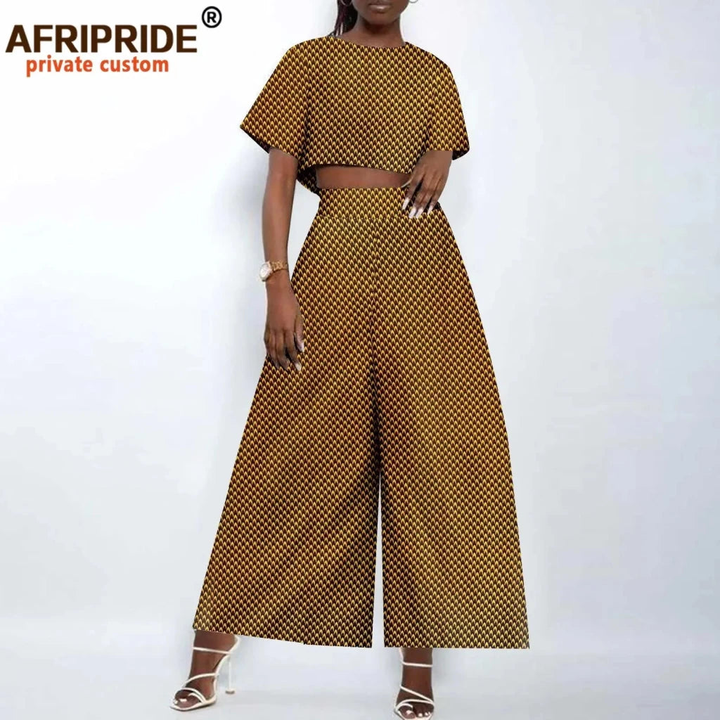 Women’s Ankara Crop Top and Wide - Leg Pants 2PC Set – Stylish African Fashion Outfit - Free Delivery Worldwide only at Flexi Africa