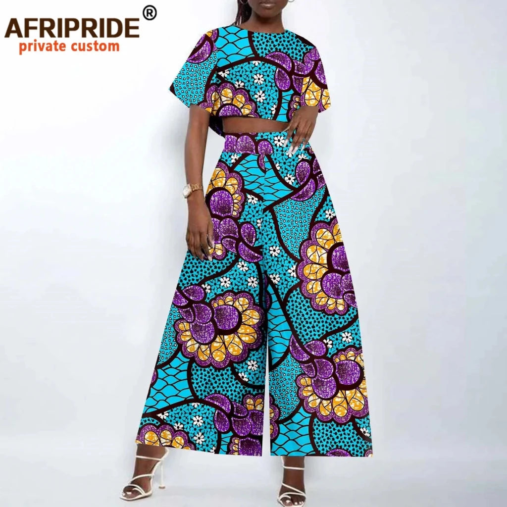 Women’s Ankara Crop Top and Wide - Leg Pants 2PC Set – Stylish African Fashion Outfit - Free Delivery Worldwide only at Flexi Africa