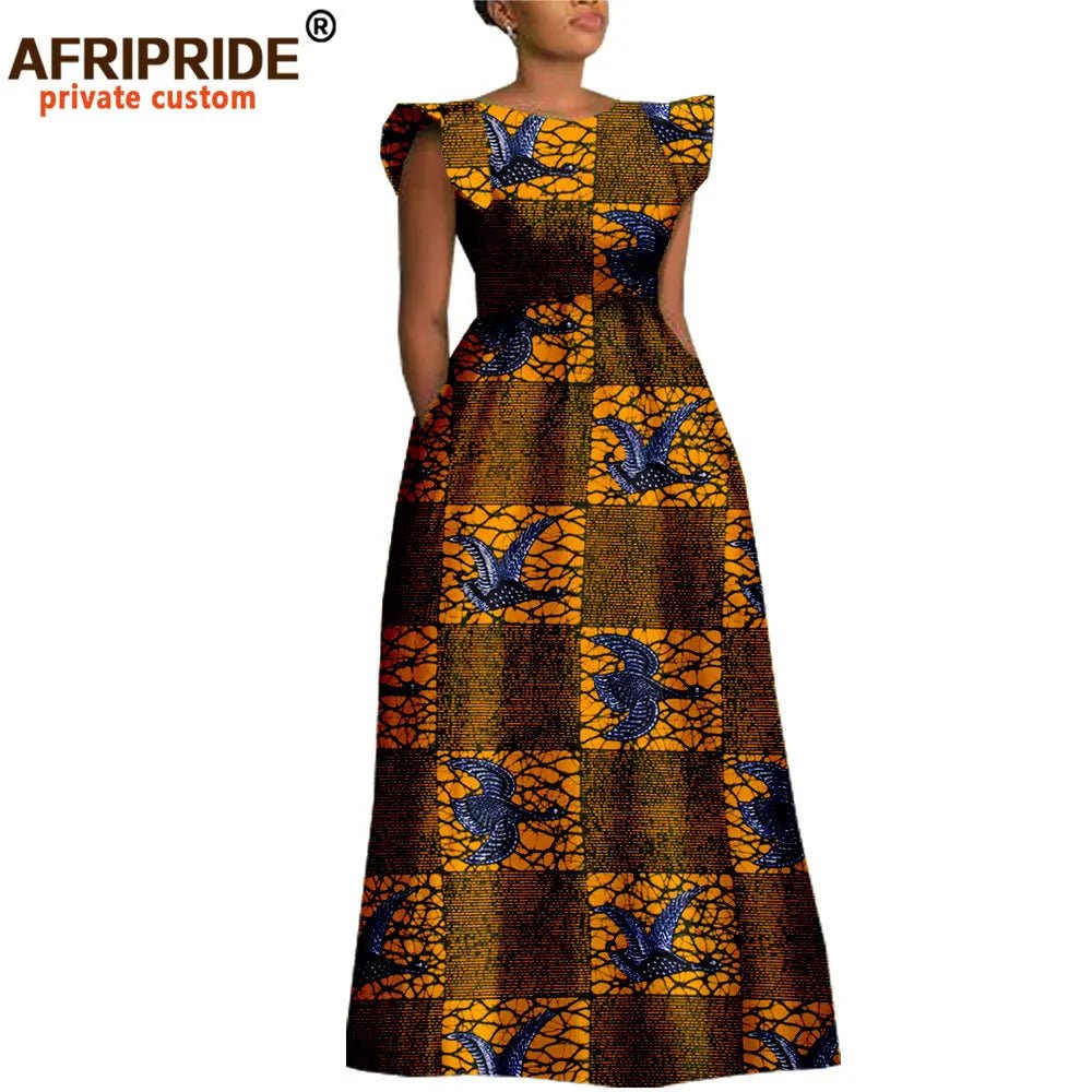 Women’s Ankara Dashiki Print Floor - Length A - Line Dress - Free Delivery Worldwide only at Flexi Africa