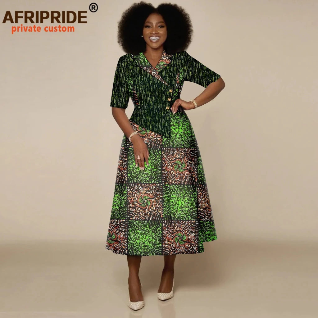 Women’s High - Waist Ankara Midi Dress – Half Sleeve African Print Style - Free Delivery Worldwide only at Flexi Africa