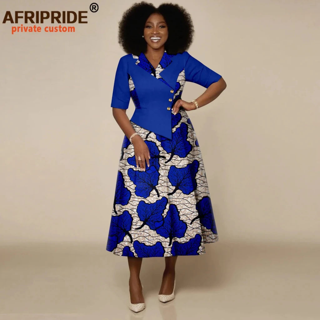Women’s High - Waist Ankara Midi Dress – Half Sleeve African Print Style - Free Delivery Worldwide only at Flexi Africa