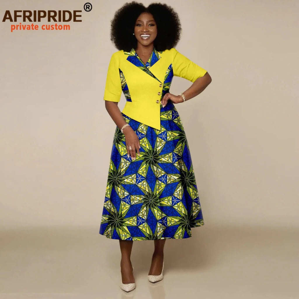 Women’s High - Waist Ankara Midi Dress – Half Sleeve African Print Style - Free Delivery Worldwide only at Flexi Africa