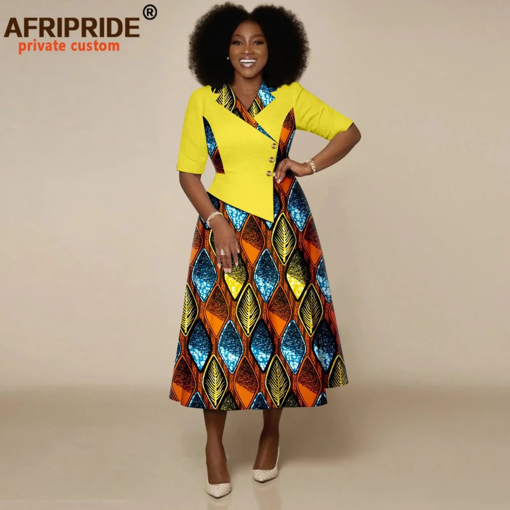 Women’s High - Waist Ankara Midi Dress – Half Sleeve African Print Style - Free Delivery Worldwide only at Flexi Africa