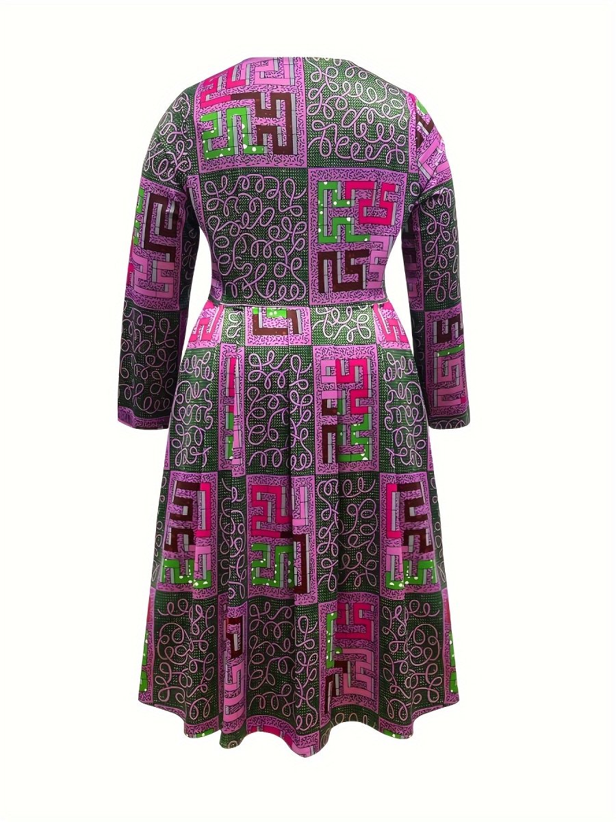 Buy Women's Plus Size Geometric Print Zipper Dress, Elegant Round Neck, Polyester for only $27.46 at Flexi Africa!