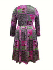 Buy Women's Plus Size Geometric Print Zipper Dress, Elegant Round Neck, Polyester for only $27.46 at Flexi Africa!
