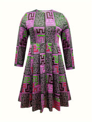 Buy Women's Plus Size Geometric Print Zipper Dress, Elegant Round Neck, Polyester for only $27.46 at Flexi Africa!