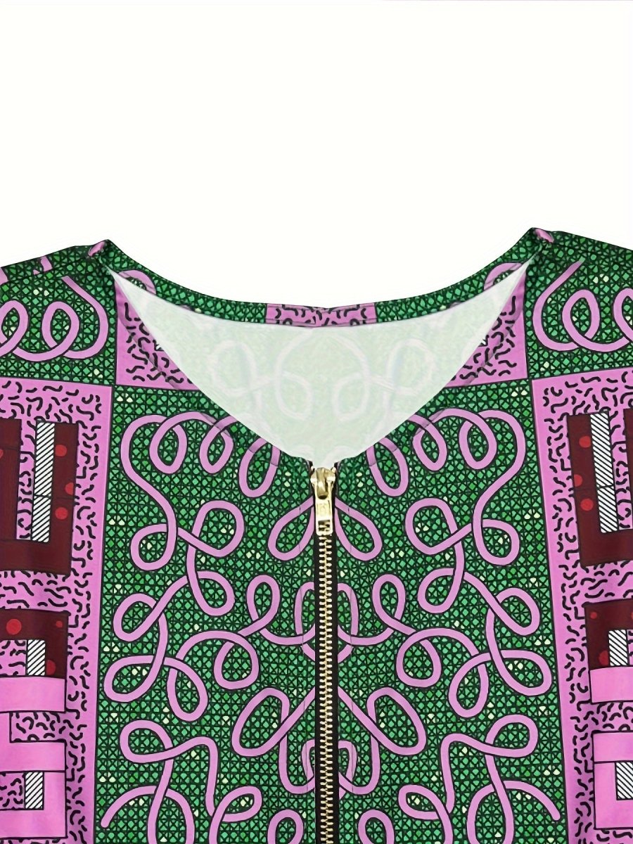 Buy Women's Plus Size Geometric Print Zipper Dress, Elegant Round Neck, Polyester for only $27.46 at Flexi Africa!
