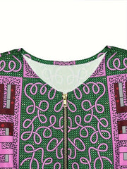 Buy Women's Plus Size Geometric Print Zipper Dress, Elegant Round Neck, Polyester for only $27.46 at Flexi Africa!